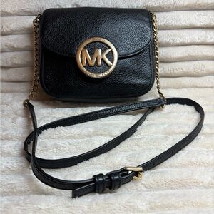 Michael Kors Fulton Black Crossbody Bag with Gold Accents